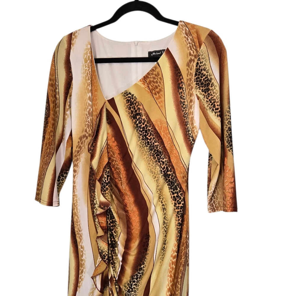 Michael Tyler Stylish Brown Patterned Dress Size Small - Picture 2 of 12